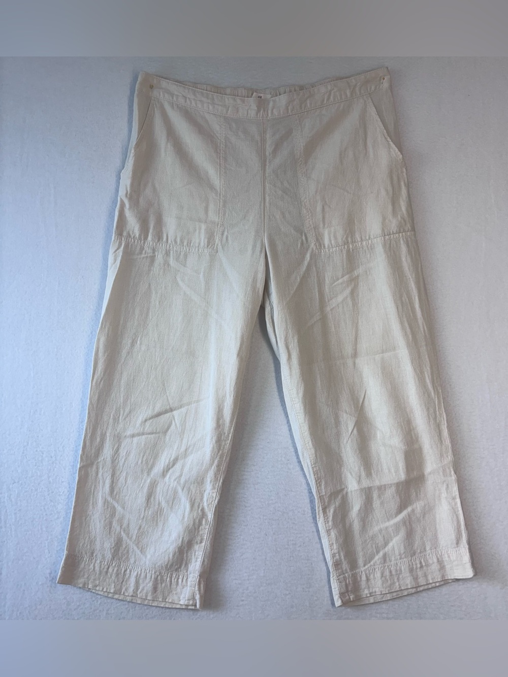 H&M Linen/Cotton Blend Elastic Waist Wide Leg Pants Size L